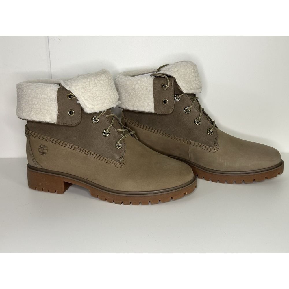 Timberland,  Jayne WP Teddy Fleece Fold Down Boots, Light Brown Nubuck, Size 8.5